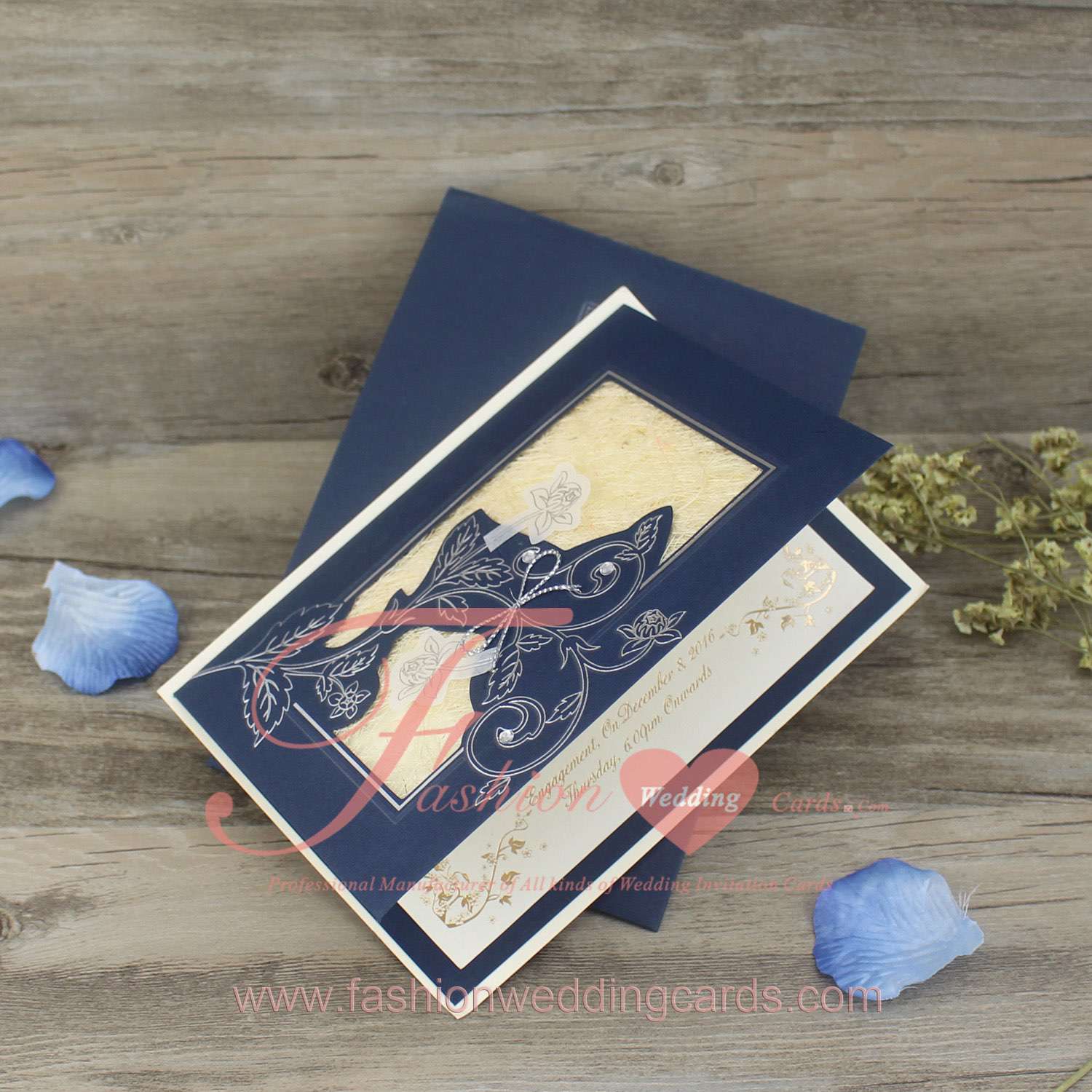 Blue White Brown Country Wedding Invitations